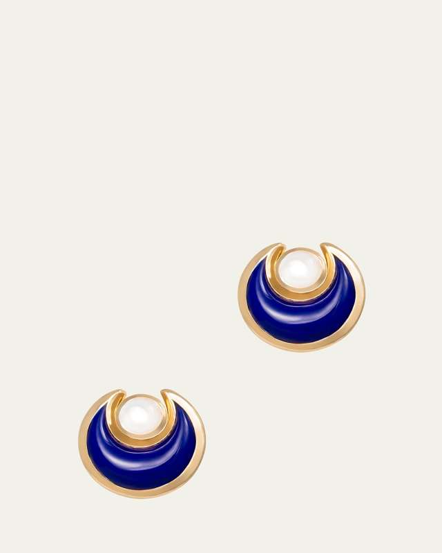 Circus Moon Pearl and Lapis Stud Earrings